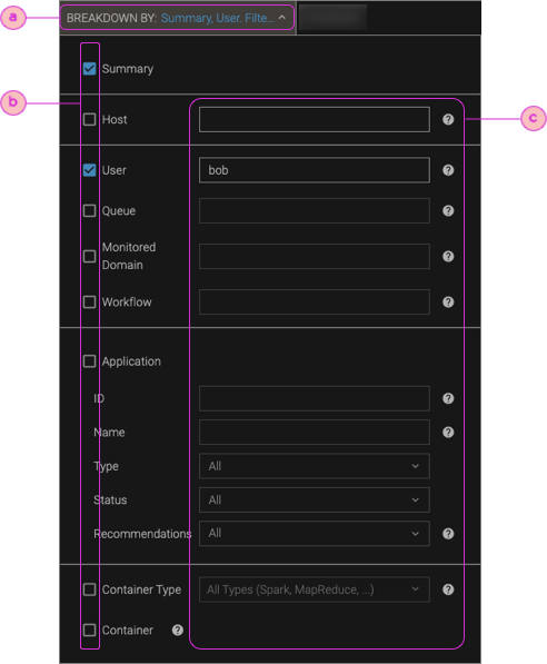 Screnshot of the Breakdown By filter bar